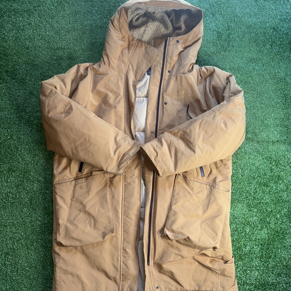Nike Sportswear Tech Pack Down Fill Jacket Parka Brown/Tan Mens Small S Winter‎